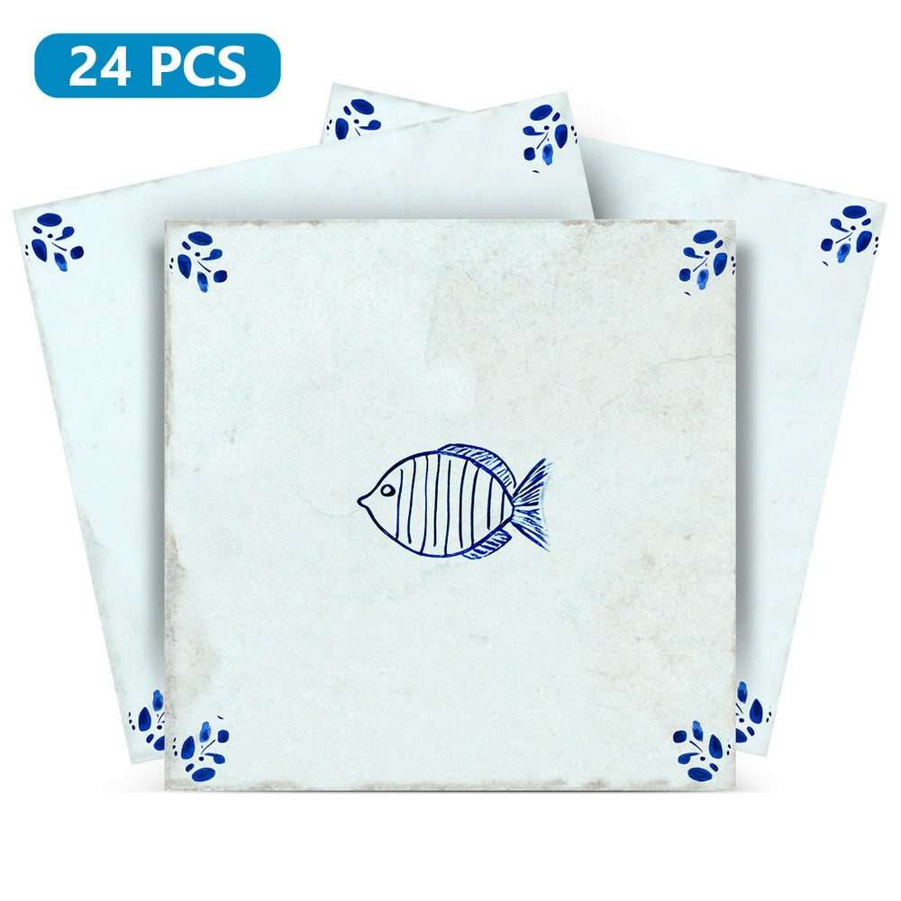 Fish Delft Vintage Blue Design Peel And Stick Tile Stickers delft fireplace surround Kitchen Tile Trends - D63