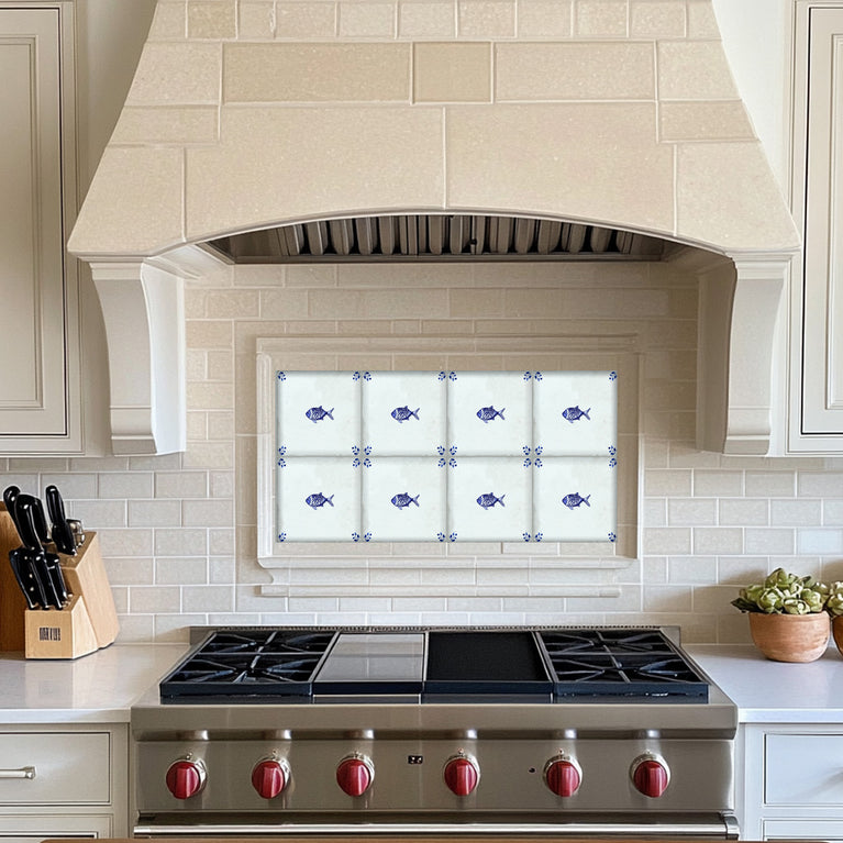 Fish Delft Vintage Blue Design Peel And Stick Tile Stickers delft fireplace surround Kitchen Tile Trends - D64