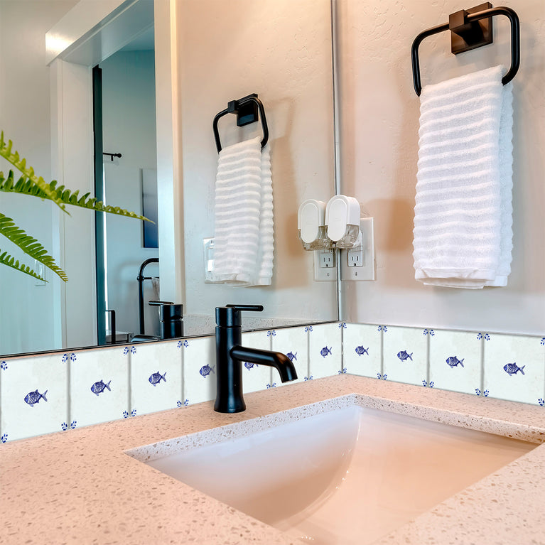 Fish Delft Vintage Blue Design Peel And Stick Tile Stickers delft fireplace surround Kitchen Tile Trends - D64