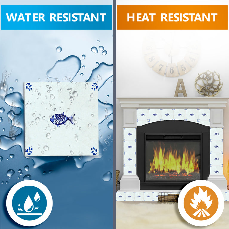 Fish Delft Vintage Blue Design Peel And Stick Tile Stickers delft fireplace surround Kitchen Tile Trends - D64