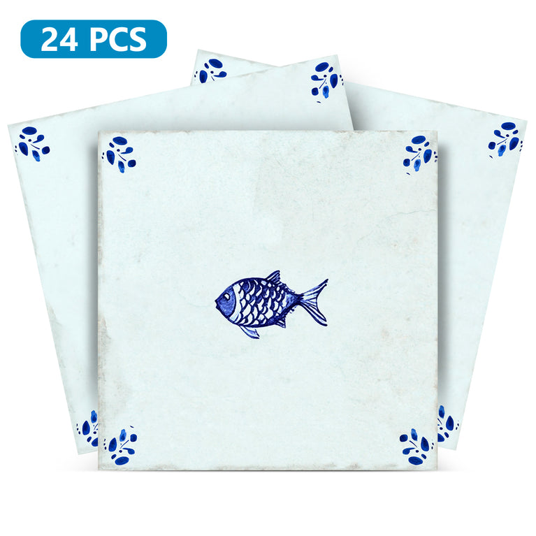 Fish Delft Vintage Blue Design Peel And Stick Tile Stickers delft fireplace surround Kitchen Tile Trends - D64
