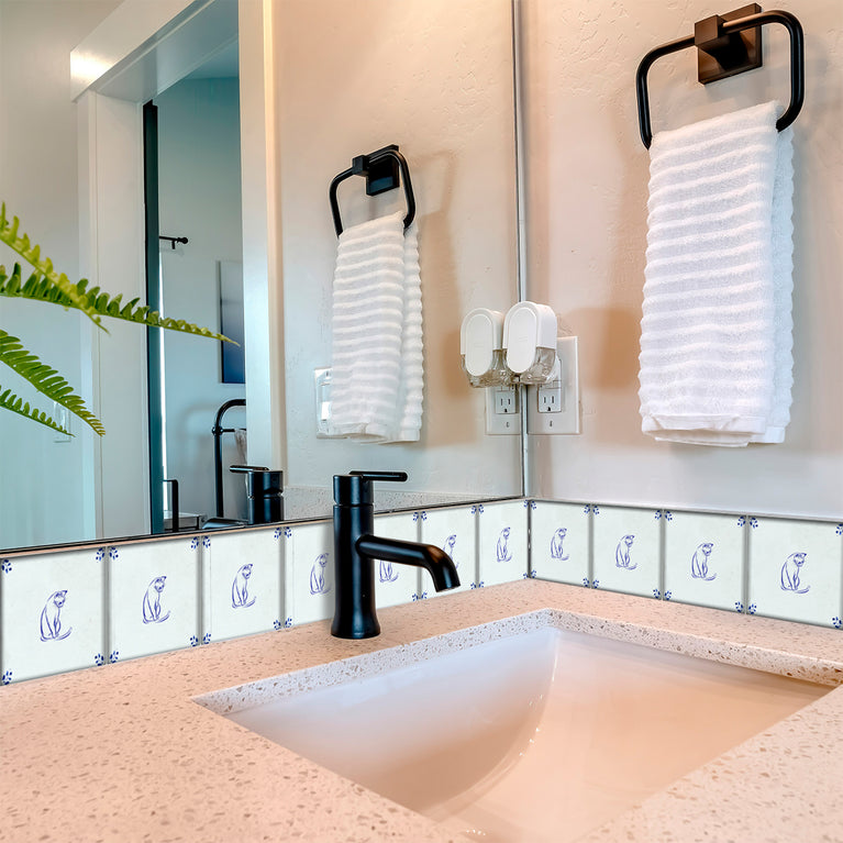 Cat Delft Vintage Blue Design Peel And Stick Tile Stickers delft fireplace surround Kitchen Tile Trends - D65