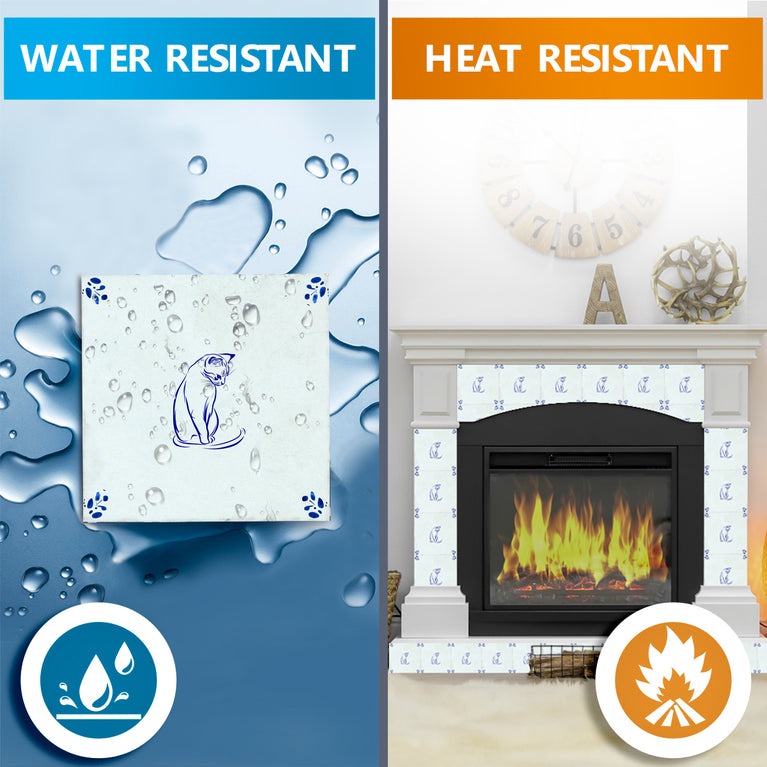 Cat Delft Vintage Blue Design Peel And Stick Tile Stickers delft fireplace surround Kitchen Tile Trends - D65