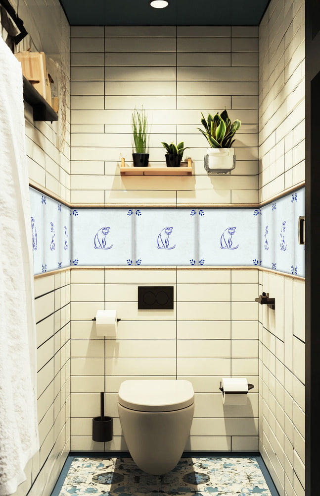 Cat Delft Vintage Blue Design Peel And Stick Tile Stickers delft fireplace surround Kitchen Tile Trends - D65