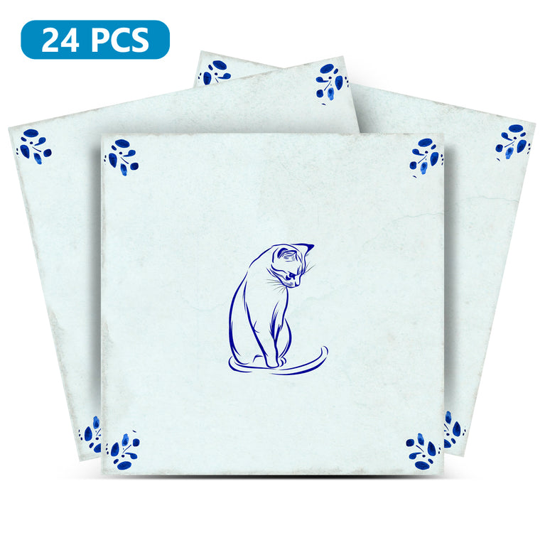 Cat Delft Vintage Blue Design Peel And Stick Tile Stickers delft fireplace surround Kitchen Tile Trends - D65