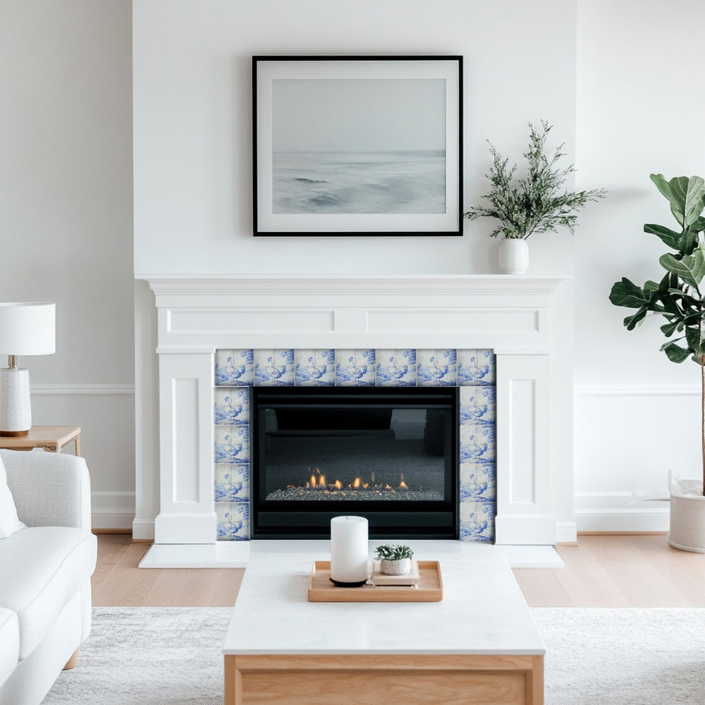 Rooster Delft Vintage Blue Design Peel And Stick Tile Stickers delft fireplace surround Kitchen Tile Trends - D66