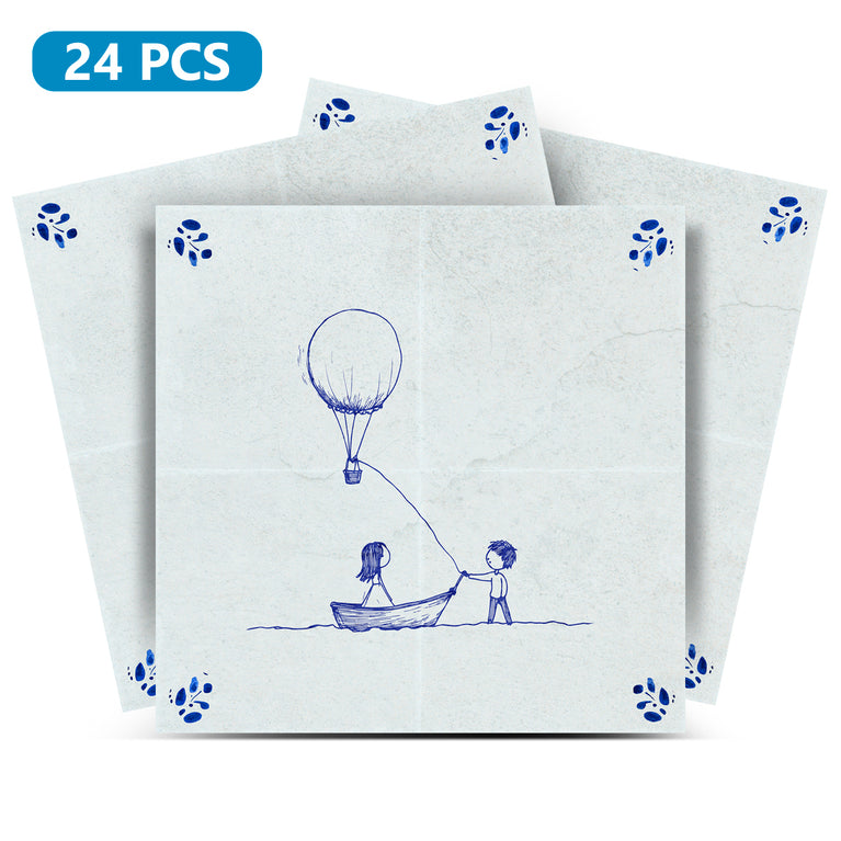 Boat Kids Delft Vintage Blue Design Peel And Stick Tile Stickers delft fireplace surround Kitchen Tile Trends - D69