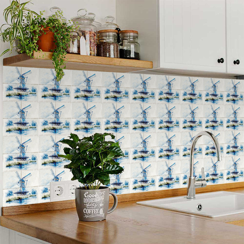 Delft tile windmill Peel And Stick Tile Stickers delft tile fireplace surround Kitchen Tile Trends Delft windmill tiles - Model D72