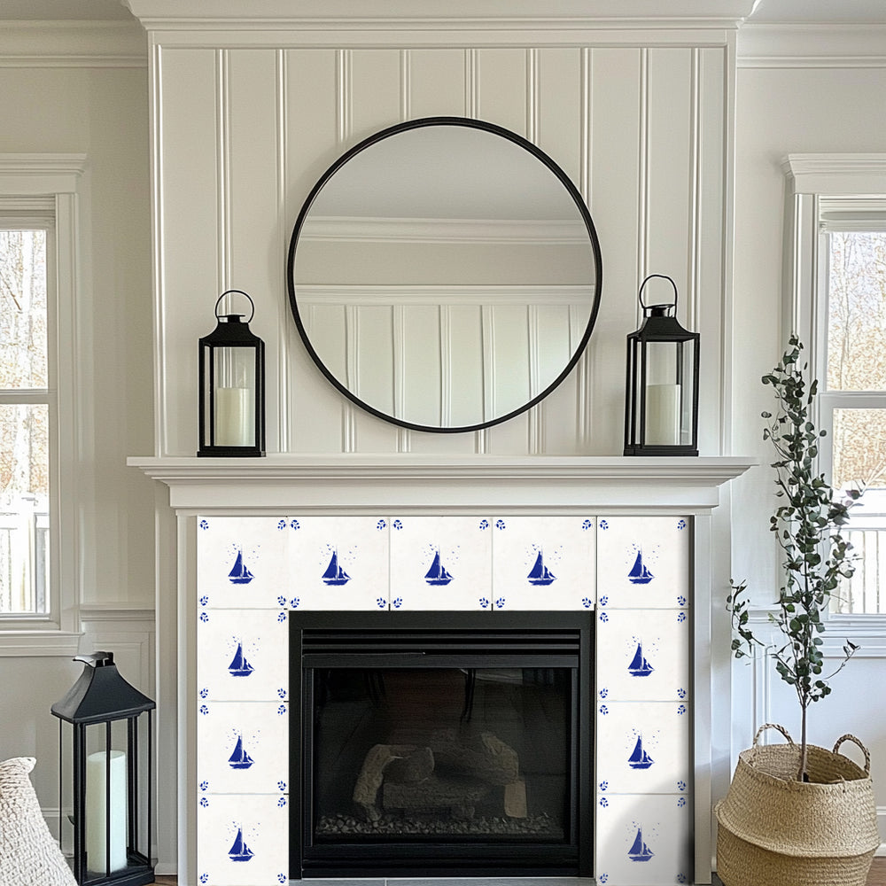 BOAT blue Delft tile Vintage Peel And Stick Tile Stickers delft tile fireplace surround Kitchen Tile Trends Model - D80