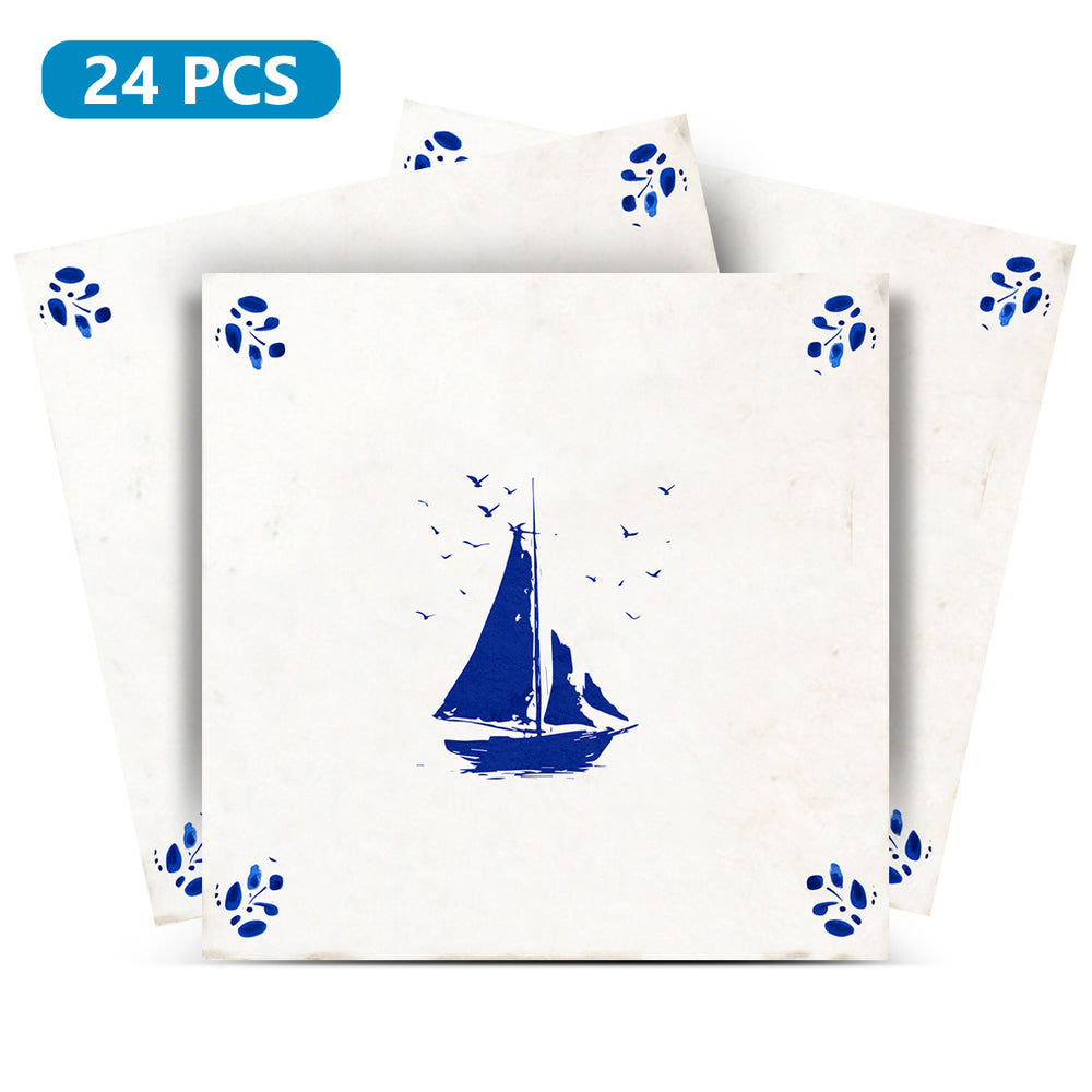 BOAT blue Delft tile Vintage Peel And Stick Tile Stickers delft tile fireplace surround Kitchen Tile Trends Model - D80