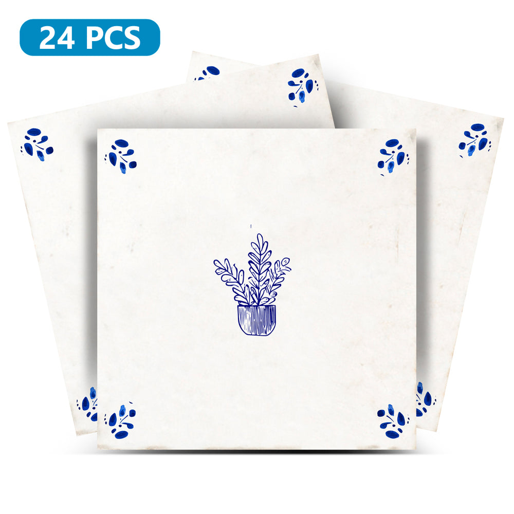 Flower Delft tile Vintage pattern Peel And Stick Tile Stickers delft tile fireplace surround Kitchen Tile Trends Delft blue tiles Model - D82