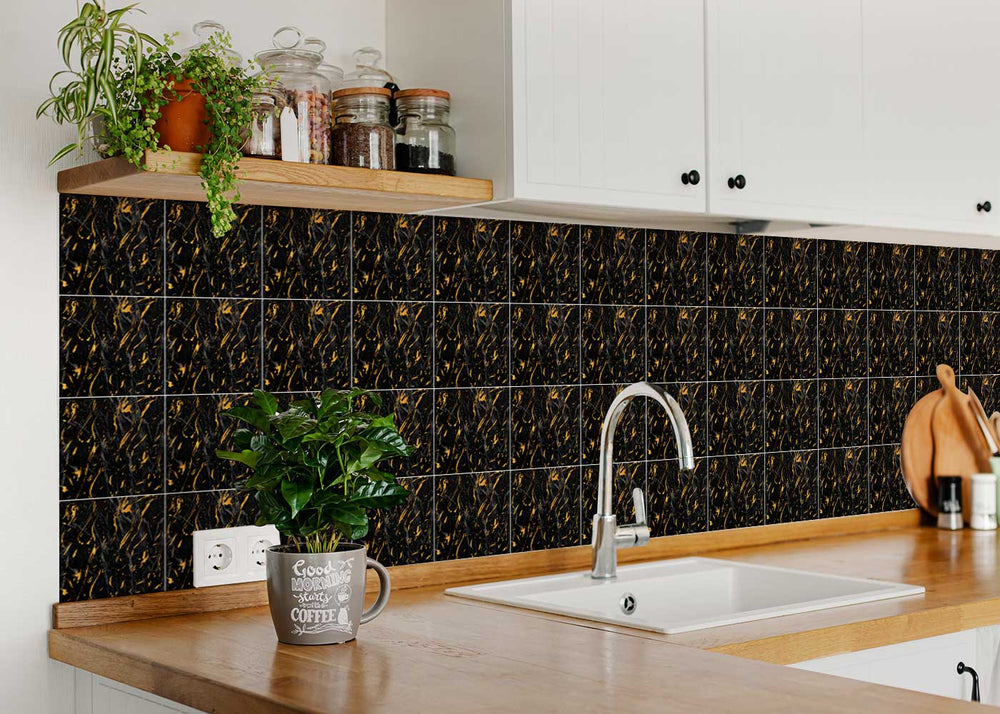 Marble look Black backsplash DIY Home Renovations for kitchen wall tiles Model - R36