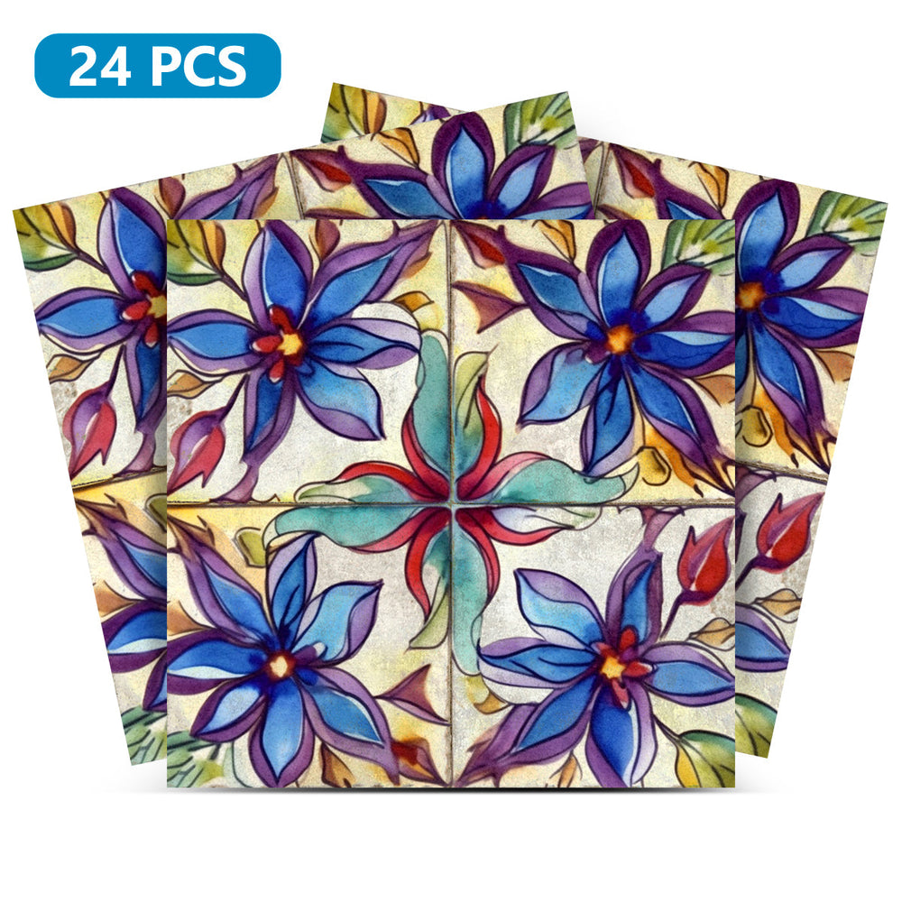 Floral Vintage Colorful Peel and Stick Tile Stickers Blue beautiful backsplash Model - F2