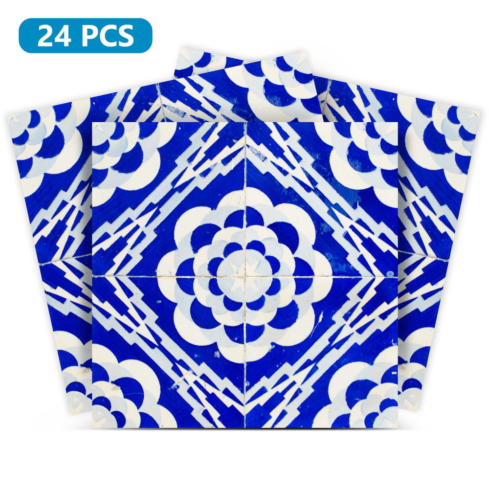 Blue Retro Spanish backsplash Removable Tile Stickers for renters Model - H10