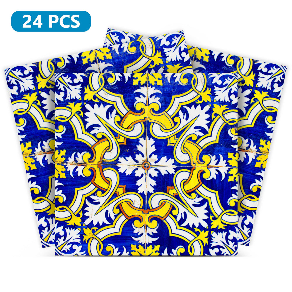 Blue and Yellow Spanish Stylish home décor Easy-to-Install Floor Tiles Model - H12