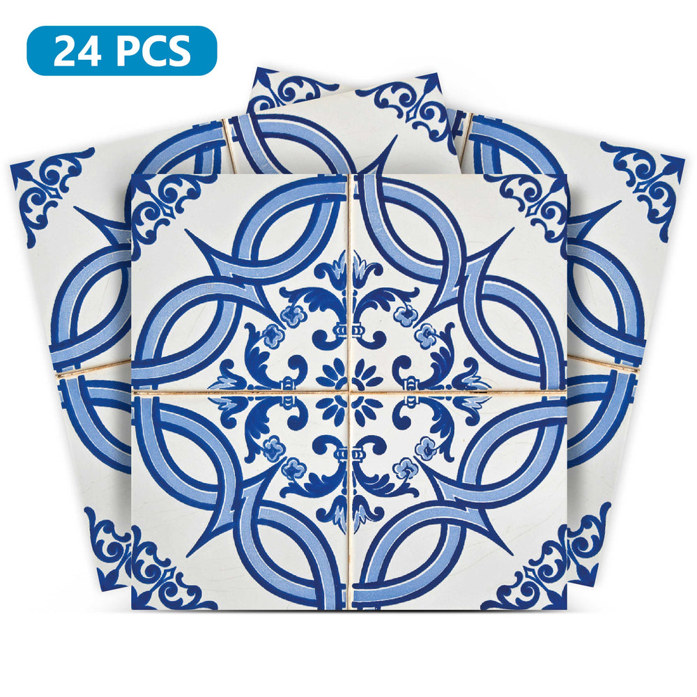 Blue and White pattern Peel and Stick Tile Stickers Blue bathroom backsplash Model - H14