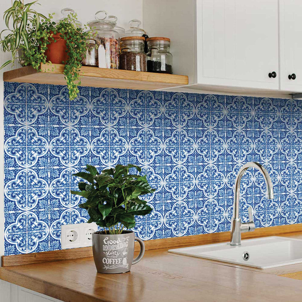 Blue Backsplash bathroom wall renovation peel and stick Tile stickers Model - H15