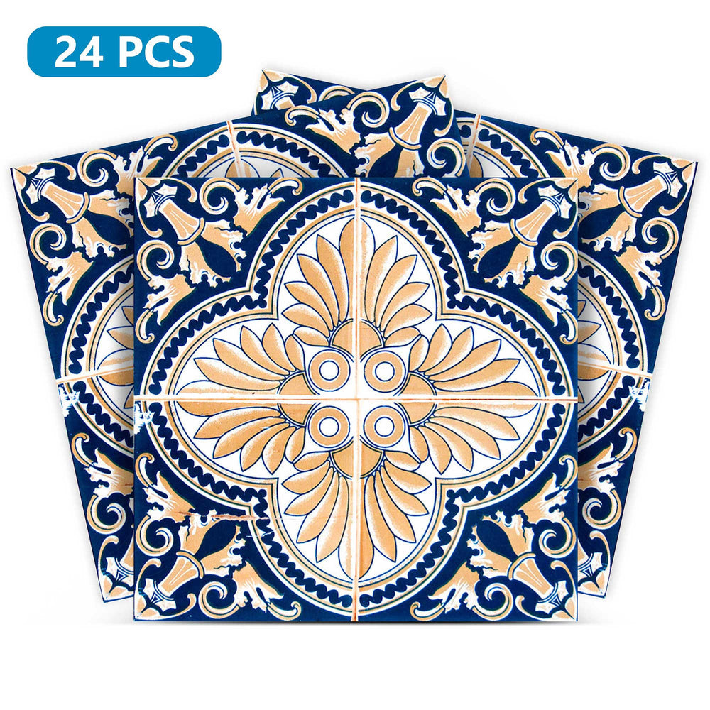 Yellow and Blue vintage Tile Stickers easy peel and stick Model - H16