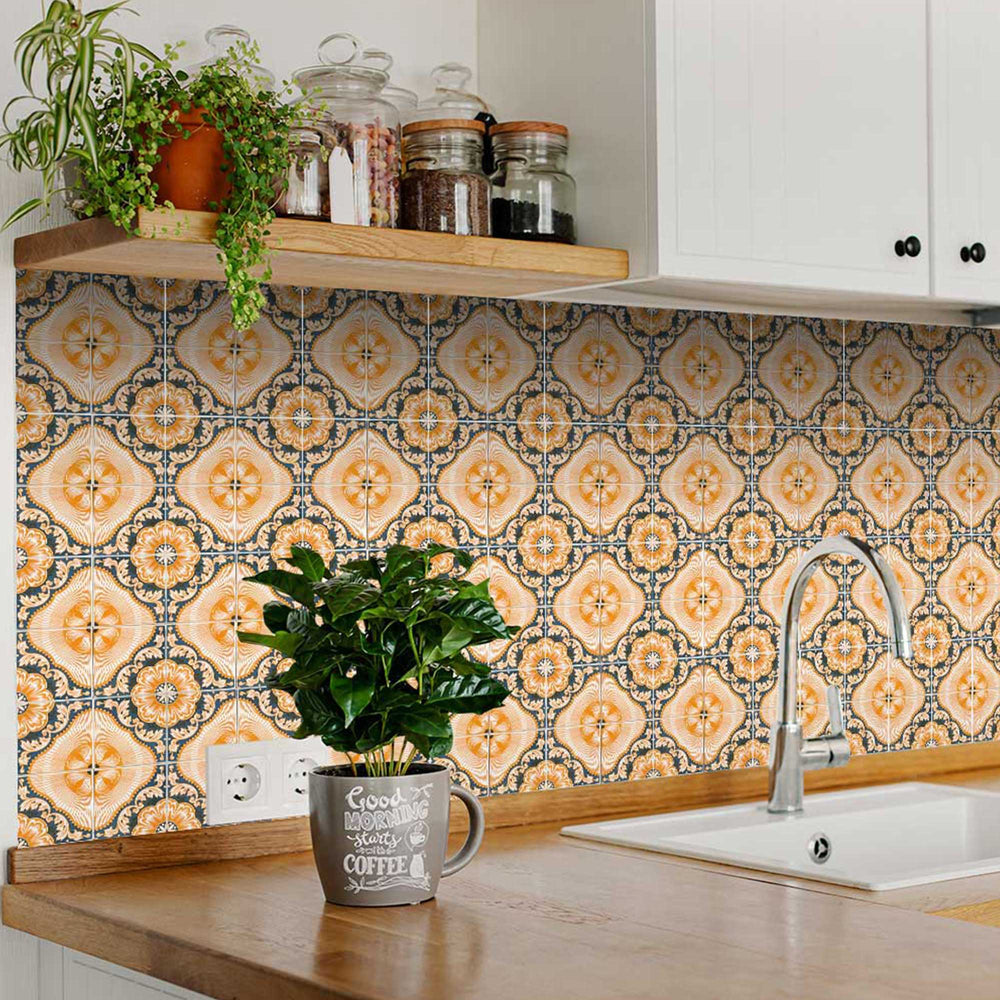 Orange Spanish backsplash Easy-to-Install Peel and stick tile stickers Model - H1