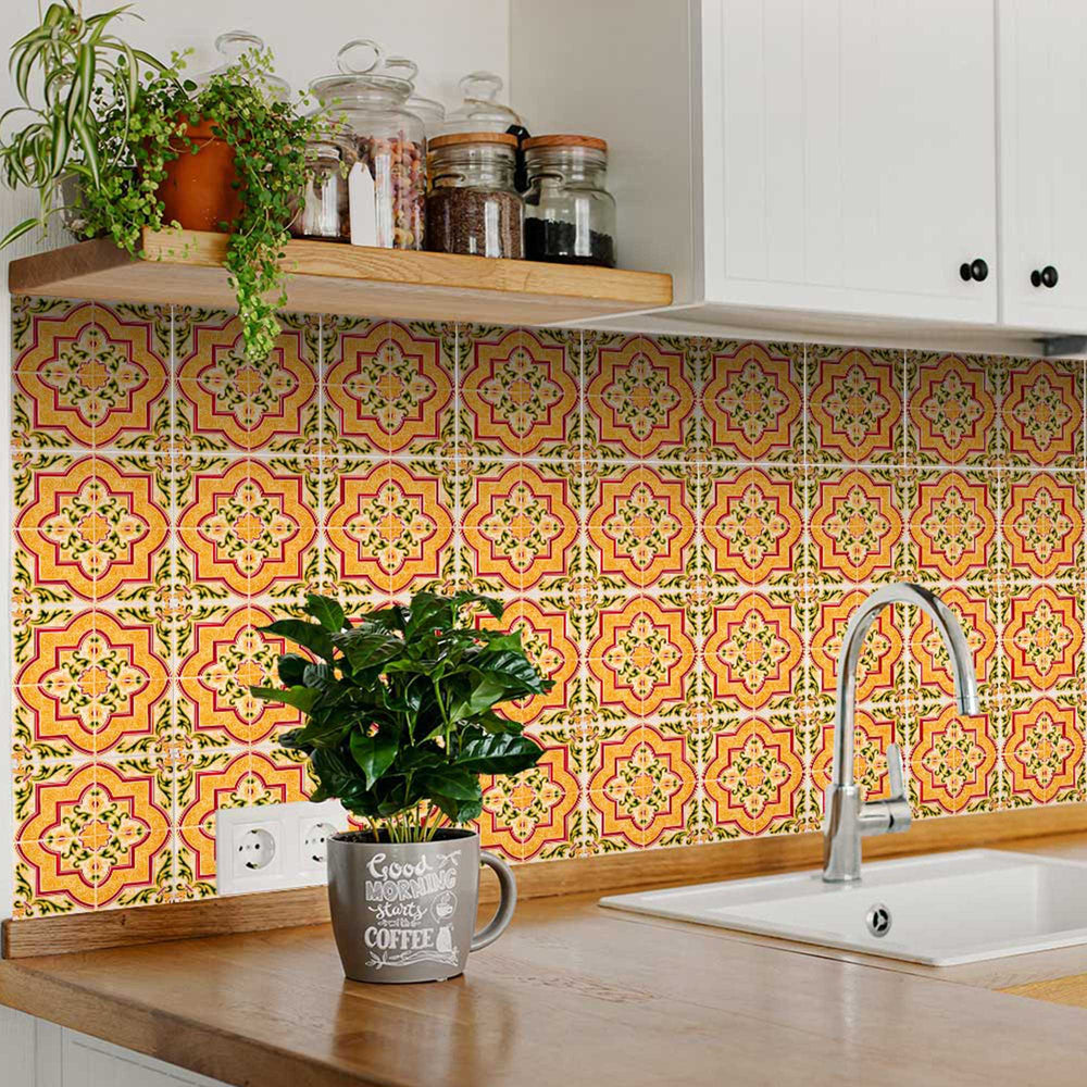 Trendy Tile Stickers Orange backsplash removable for renters Model - H28