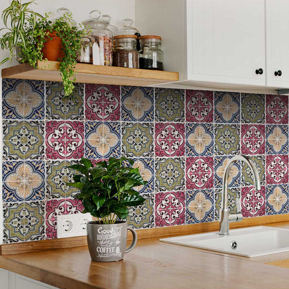 Three different Spanish style patterns for kitchen design DIY Tile stickers Model - H301