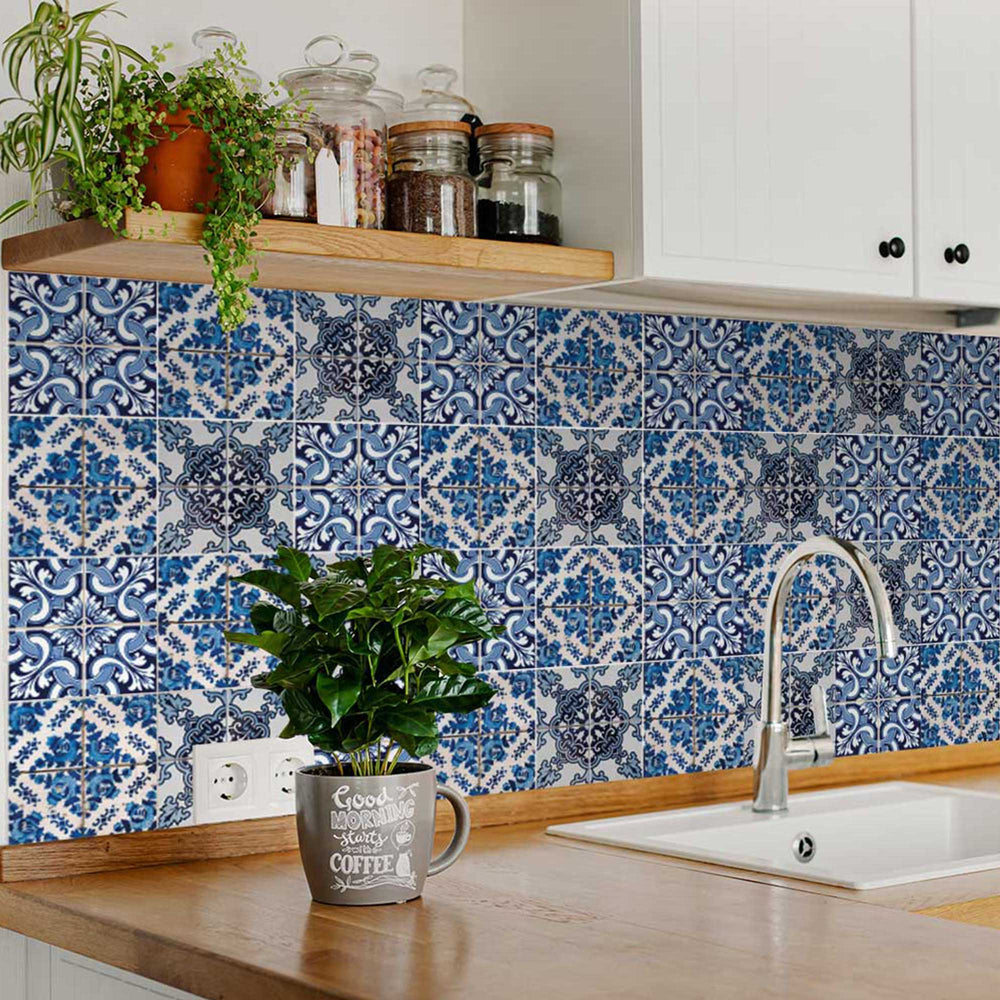 Three different Blue Spanish patterns for bathroom tiles Renovations Model - H302