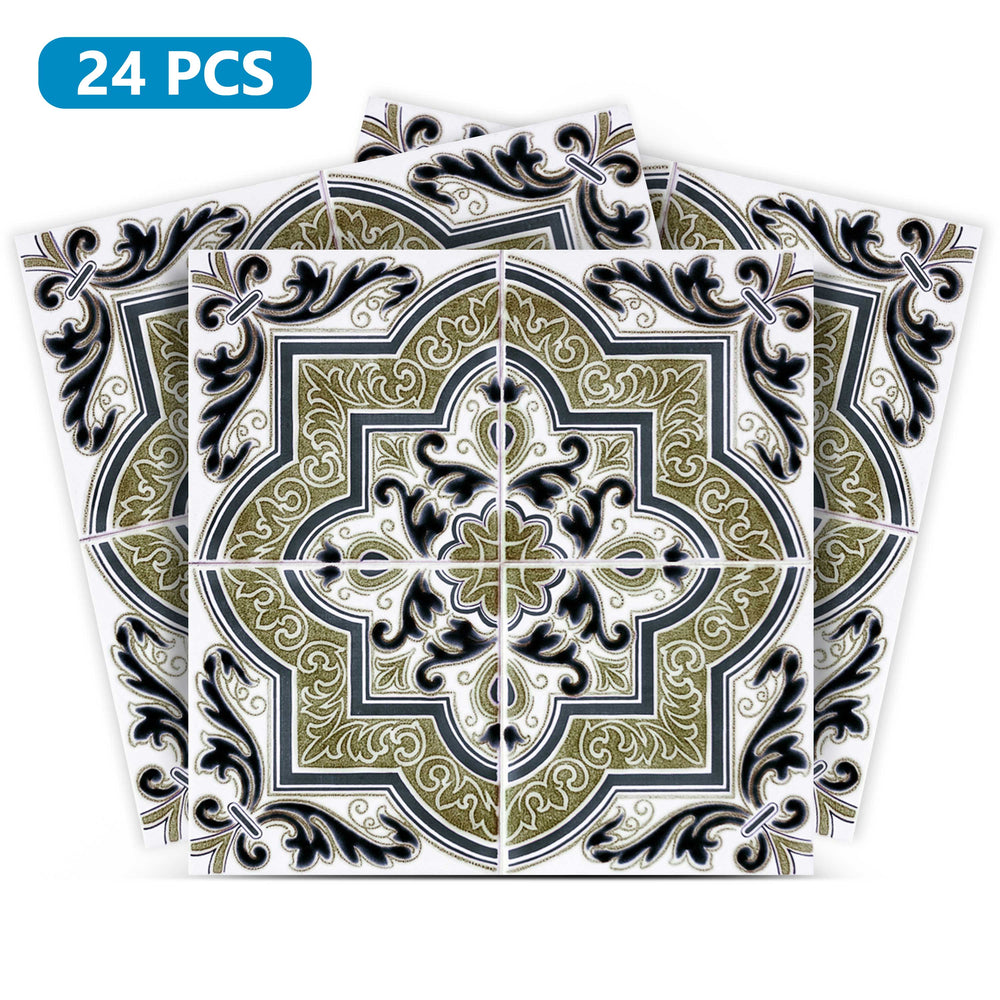 Green Vintage Spanish tiles pattern peel and stick Tile Stickers Model - H30