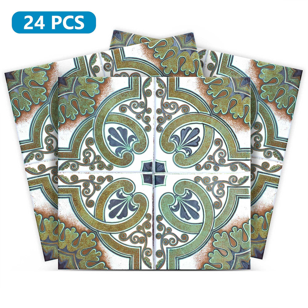 Green and White pattern easy to install Tile Stickers for kitchen Model - H31