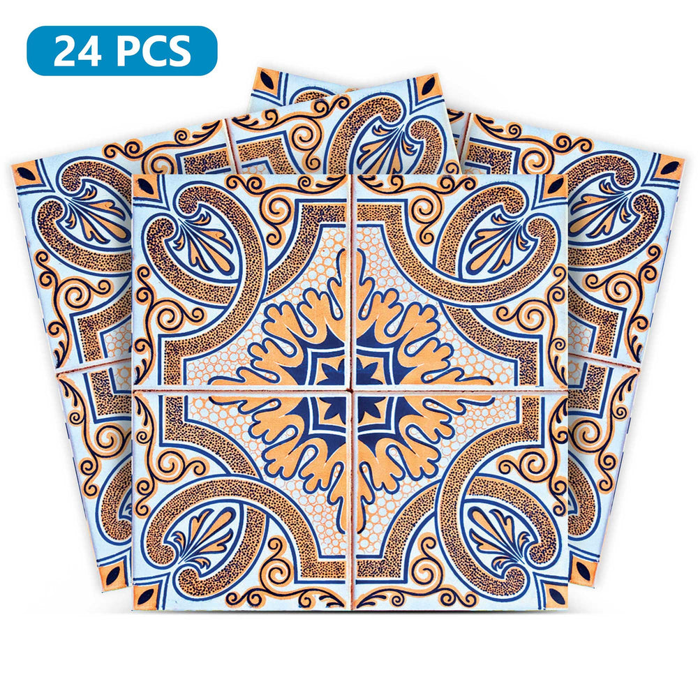 Vintage Spanish tile stickers Floor suitable Light Brown and Orange Backsplash Model - H33