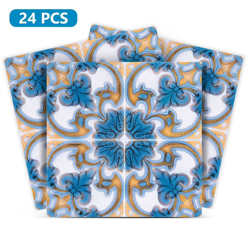 Blue and Orange Easy-to-Install Floor Tiles vintage design removable Model - H35