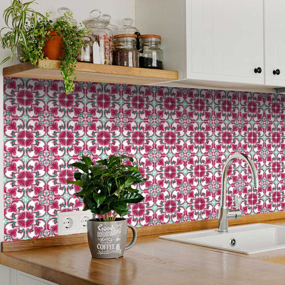 Bright Pink Tile Stickers Beautiful pattern for home renovation Model - H36