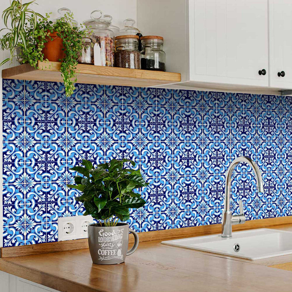 Tile Stickers in shades of Blue pattern removable Renters friendly DIY Model - H37