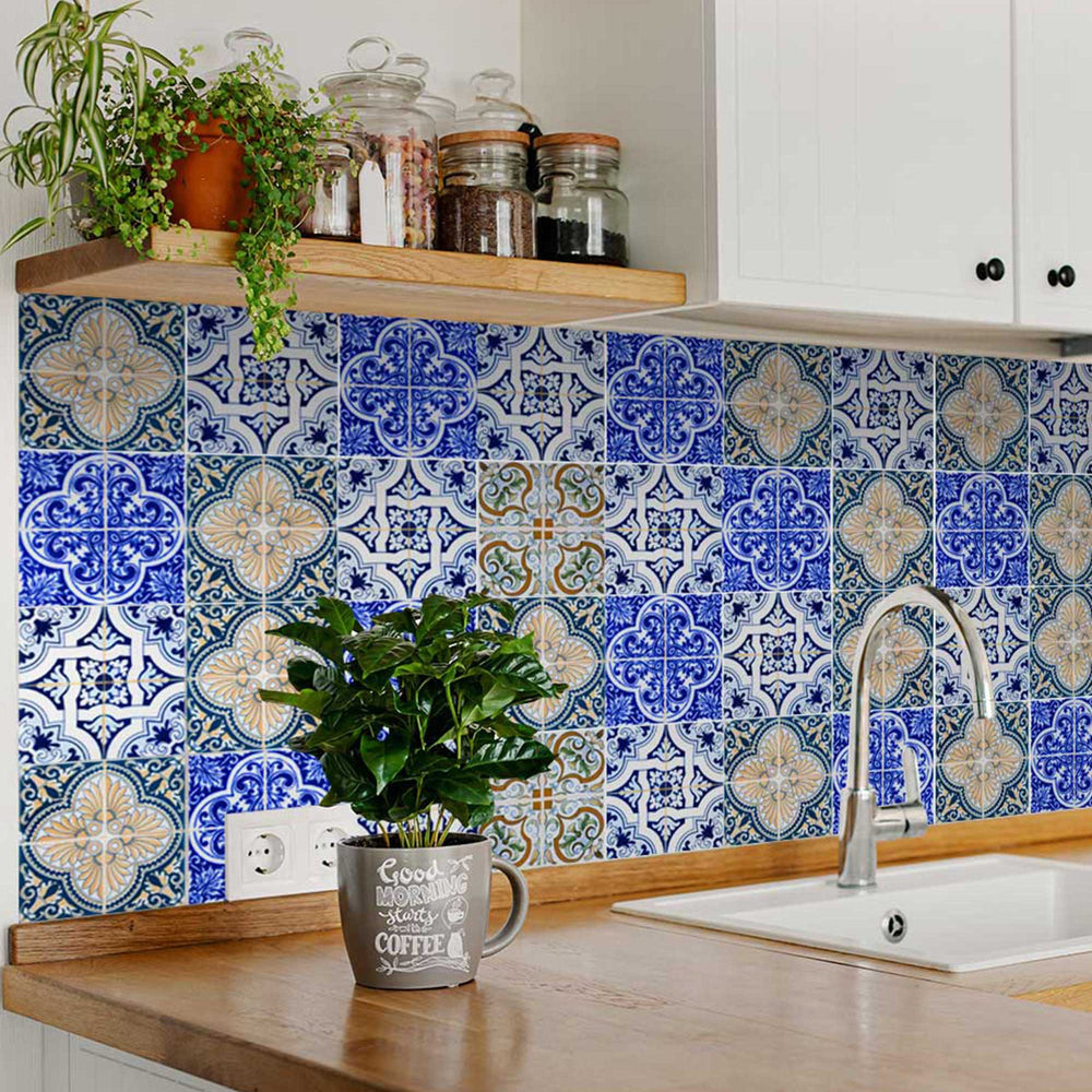 Colorful Blue and Brown backsplash for bathroom décor DIY Tile Stickers Model - H402