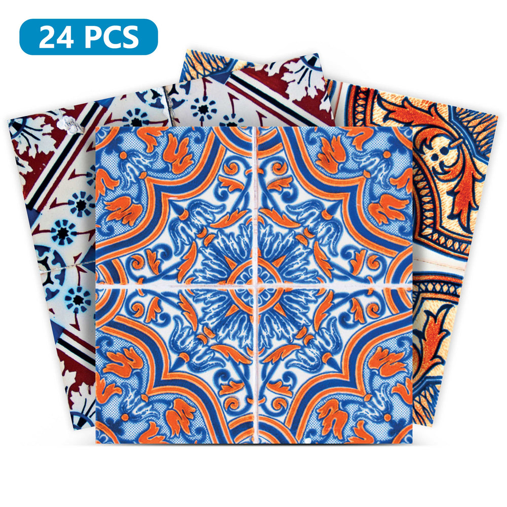 Red and Brown Vintage Spanish backsplash easy to install Tile Stickers Model - H403