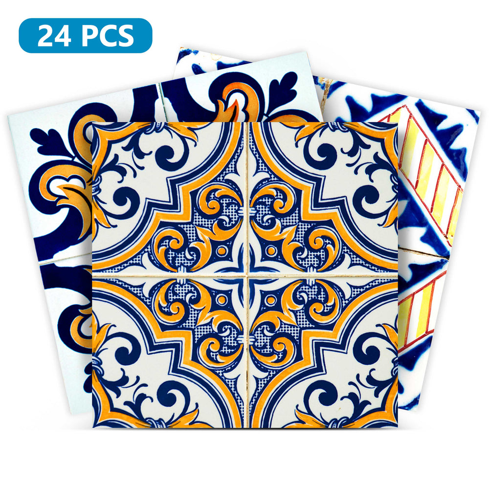 Blue and Yellow different patterns Peel and Stick Tile Stickers for kitchen decoration Model - H404