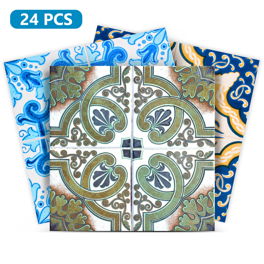 Multiple patterns Green and Blue backsplash Peel and Stick removable Tile Stickers Model - H405