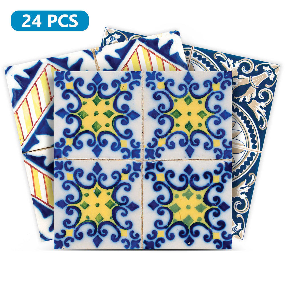 Blue and Yellow backsplash for kitchen décor do it yourself Tile Stickers Model - H406