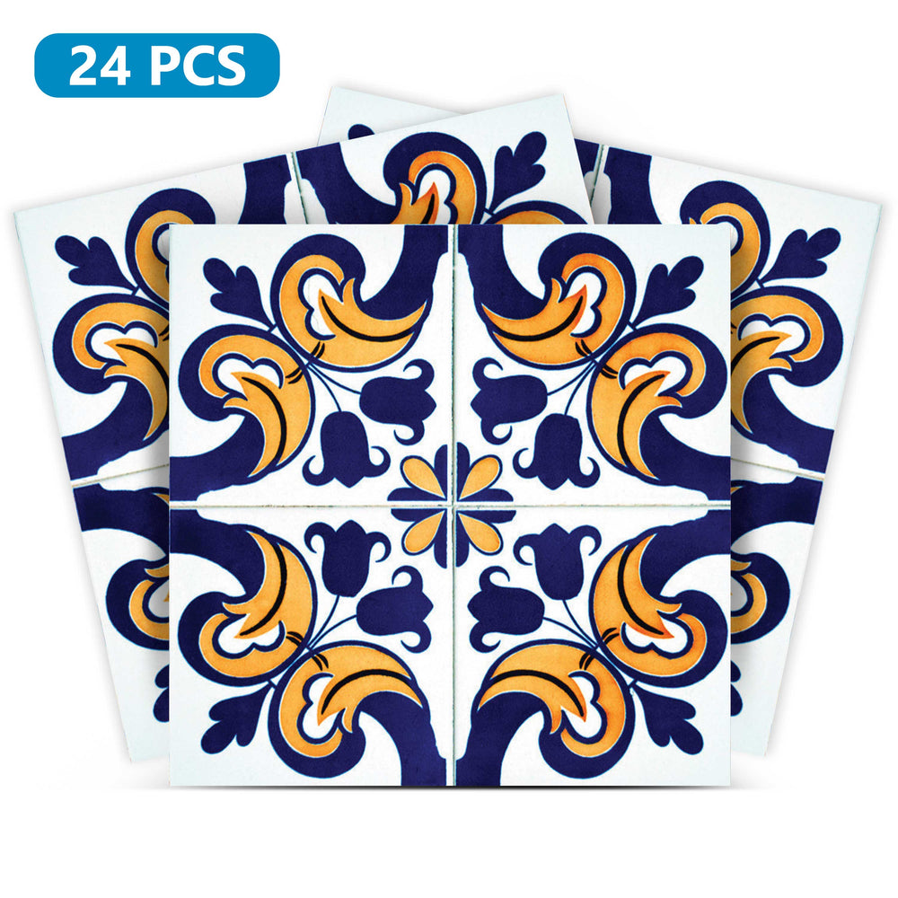 Blue and Yellow pattern Peel and Stick Tile Stickers removable retro Model - H40