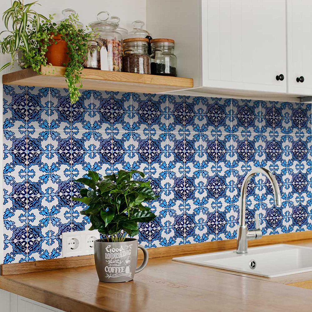 Peel and Stick Tile Stickers Blue and White for bathroom design Model - H41