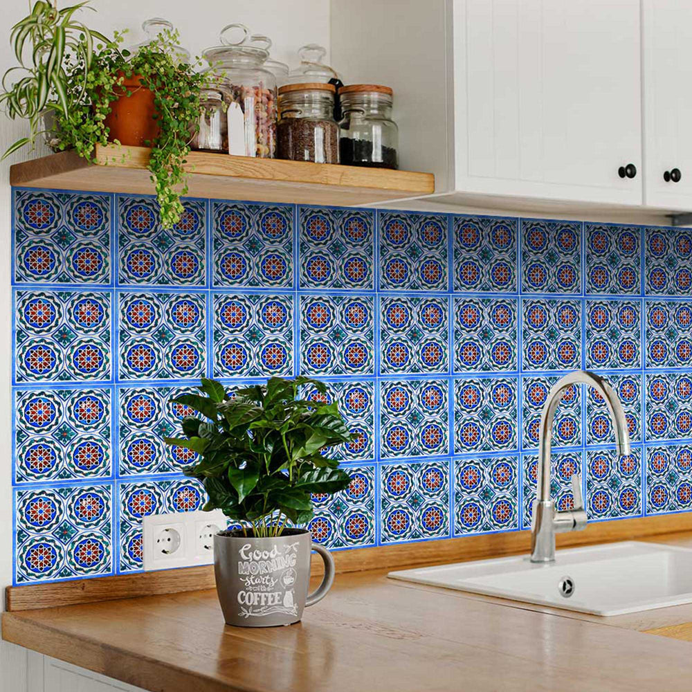 Blue backsplash for bathroom design peel and stick Tile Stickers Model - H4