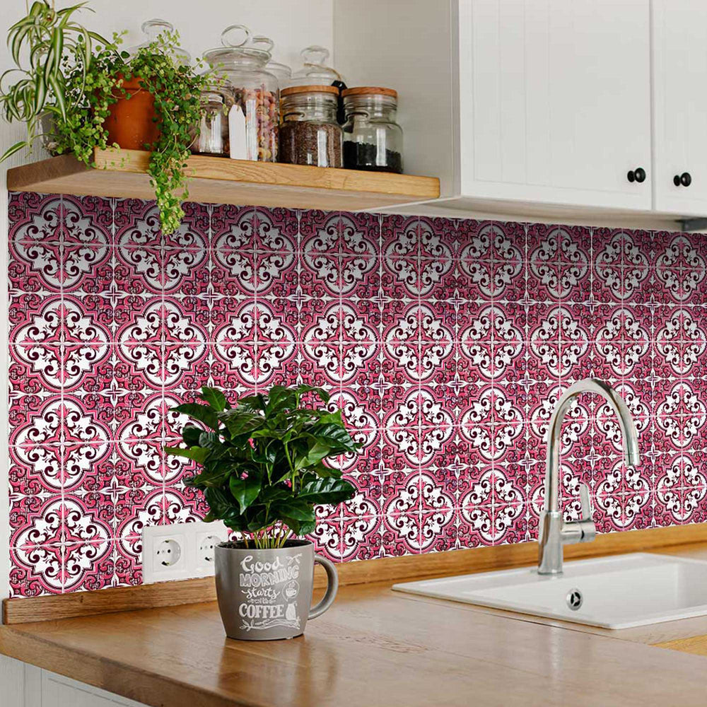 Pink and White Easy-to-Install Peel and stick Tiles removable for renters Model - H52