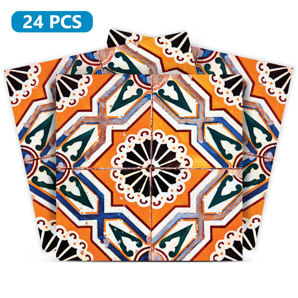 Mexican pattern Orange backsplash home decoration peel and stick Tile Stickers Model - H53