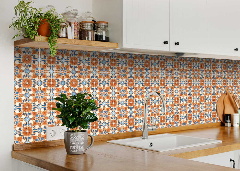Orange and Blue Easy to Install tile stickers retro noticeable pattern Model - H7