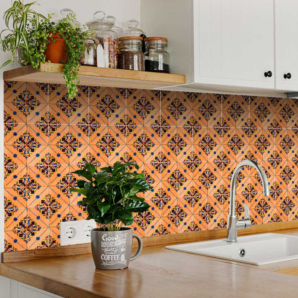 Vintage Spanish Tile Stickers home decoration Orange backsplash Model - H8