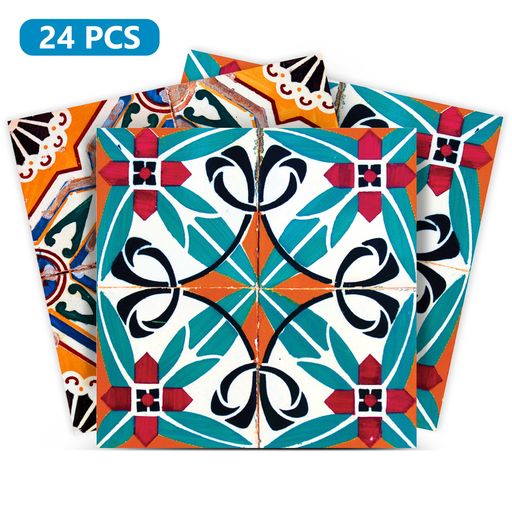 Two Patterns Orange and Green Vintage tile stickers for kitchen décor Model - H122