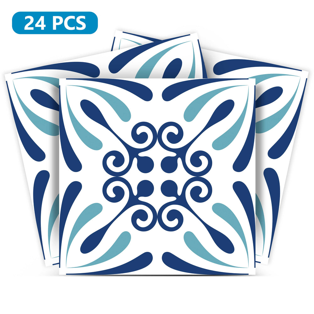 Blue White Flower Design Tile Stickers Backsplash Easy Apply Model - K22
