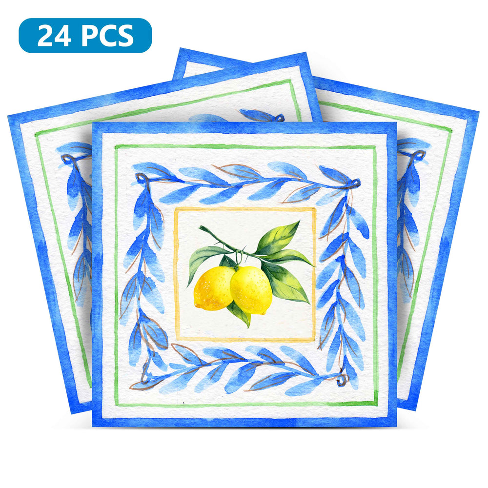 Blue backsplash lemon Tile Stickers for kitchen renovation removable for Renters Model - L02