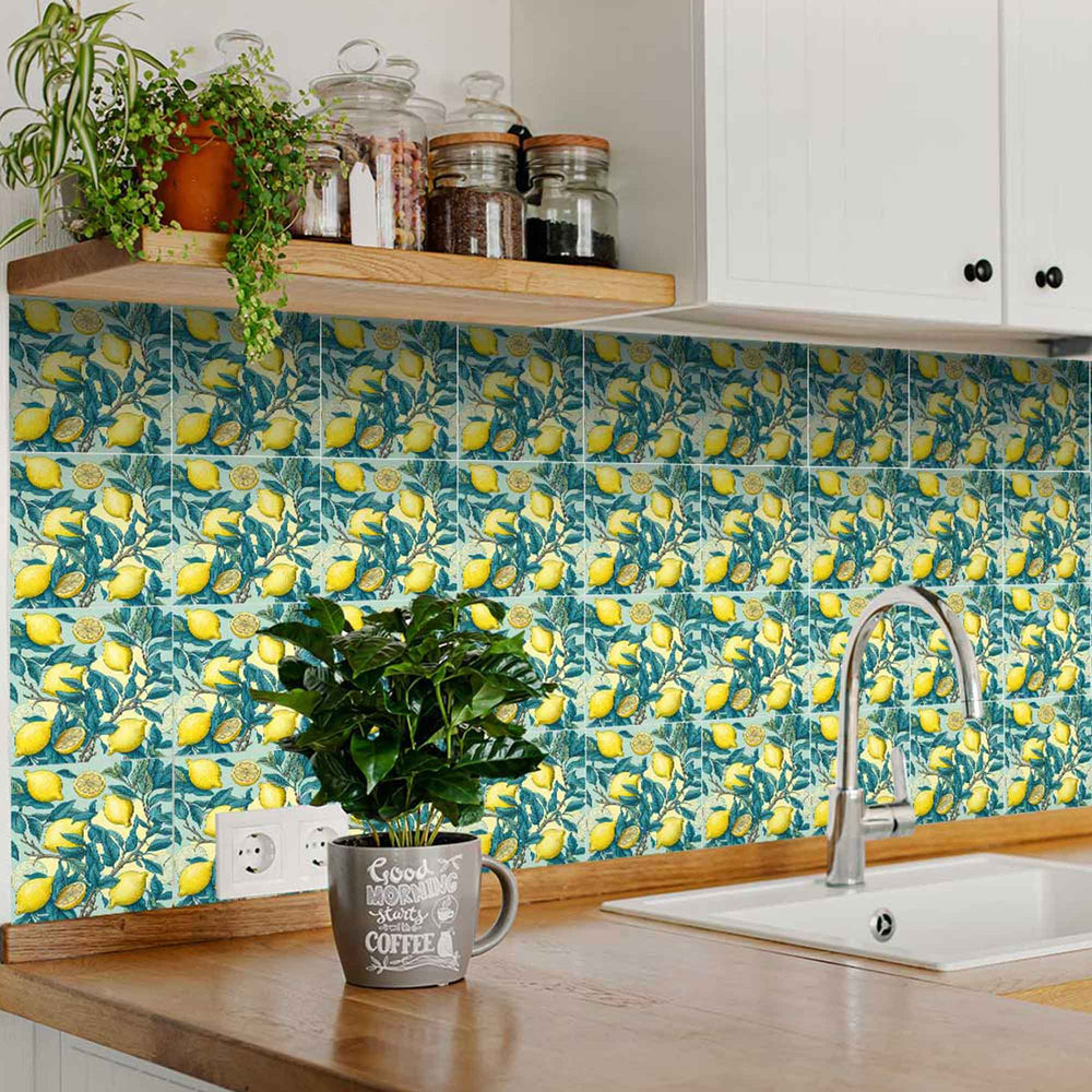 Lemon Sorrento Removable Floor Tile Stickers for Renters Green and Yellow Model - L13