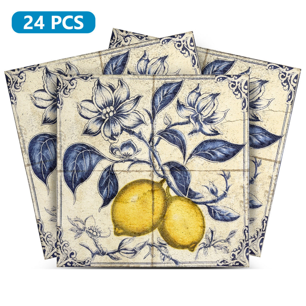 Vintage Lemon Rustic Tile Stickers off-white background removable for renters Model - L24