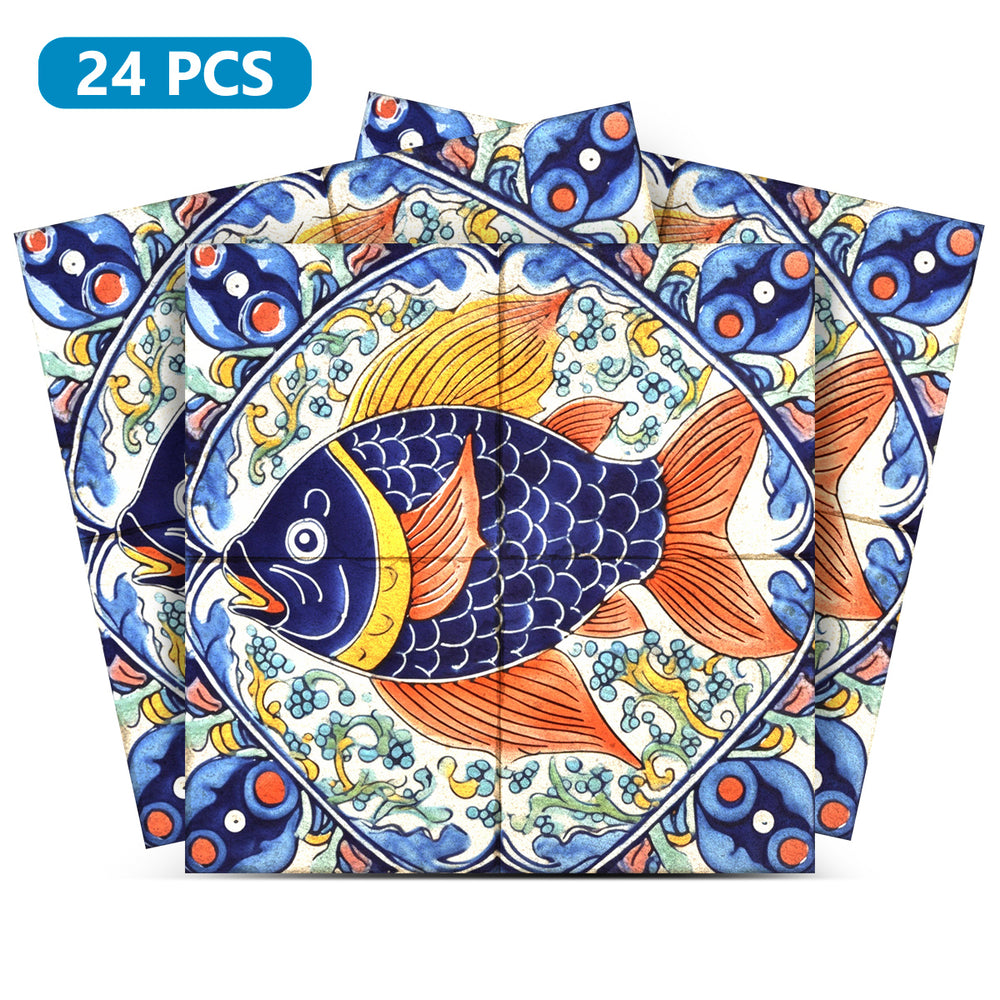 Vintage Rustic Fish Colorful Peel And Stick Tile Stickers for bathroom makeover Model - L29